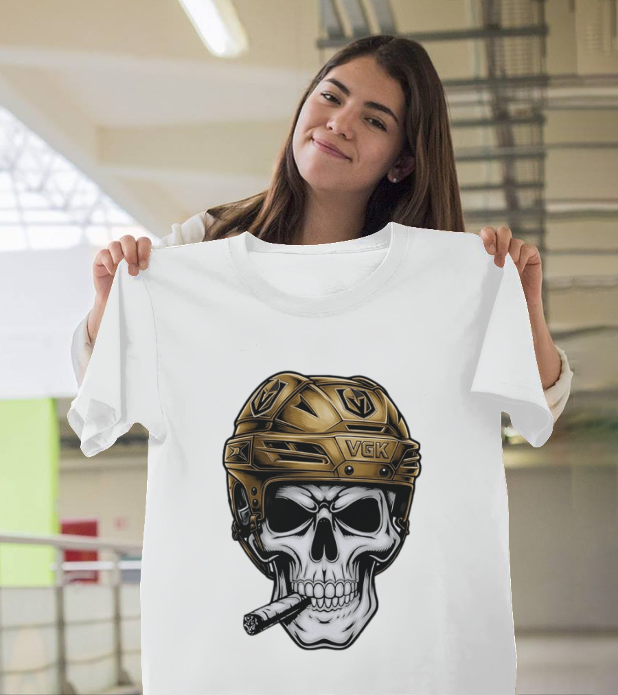 VGK Skull Helmet Vegas Golden Knights Smoking Cigar T-Shirt