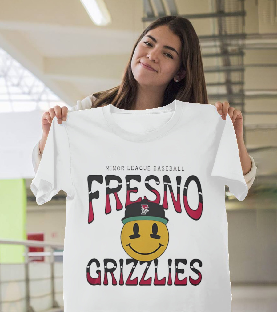 Fresno Grizzlies Minor League Baseball 70's Smiley Face Hat T-Shirt