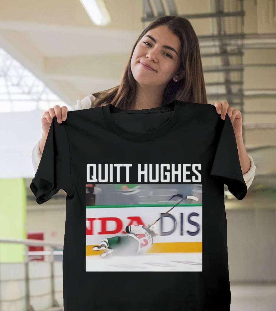 Quitt Hughes Hockey Player Falling Action Moment T-Shirt