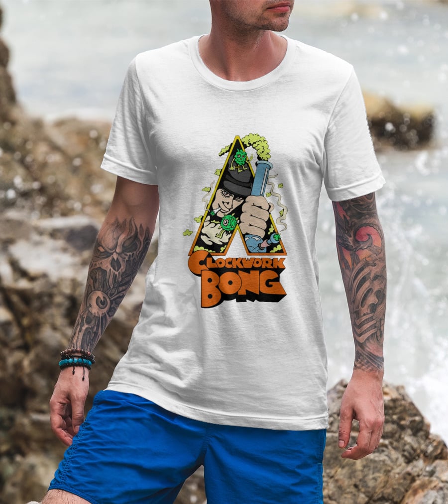 Work Bong Triangle Character Holding Bong With Smoke And Green Creatures T-Shirt