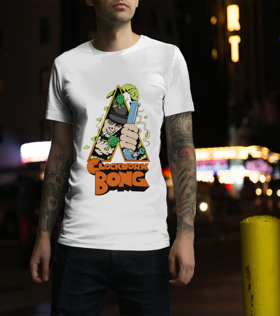 Work Bong Triangle Character Holding Bong With Smoke And Green Creatures T-Shirt