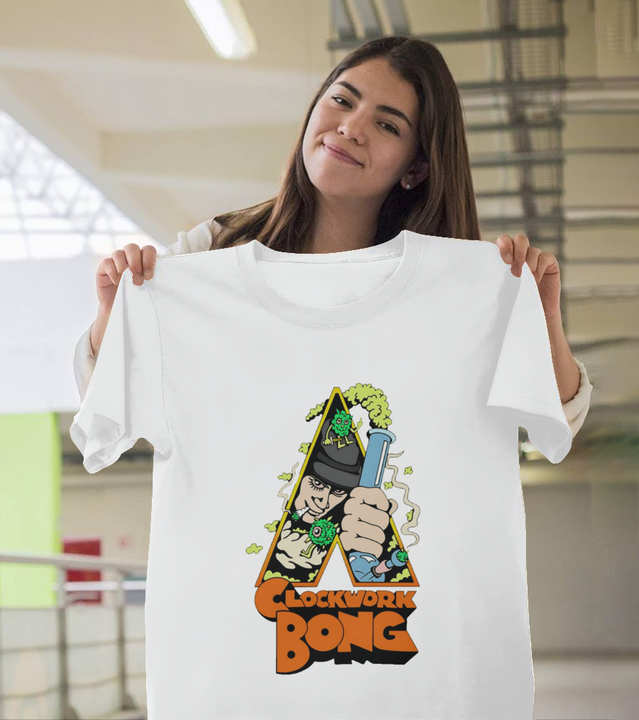 Work Bong Triangle Character Holding Bong With Smoke And Green Creatures T-Shirt