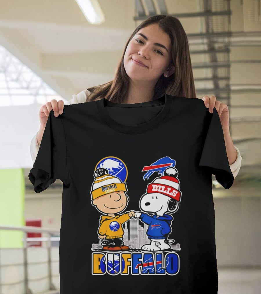 Buffalo Sabres Bills Snoopy City Skyline Collaboration With Charlie Brown T-Shirt