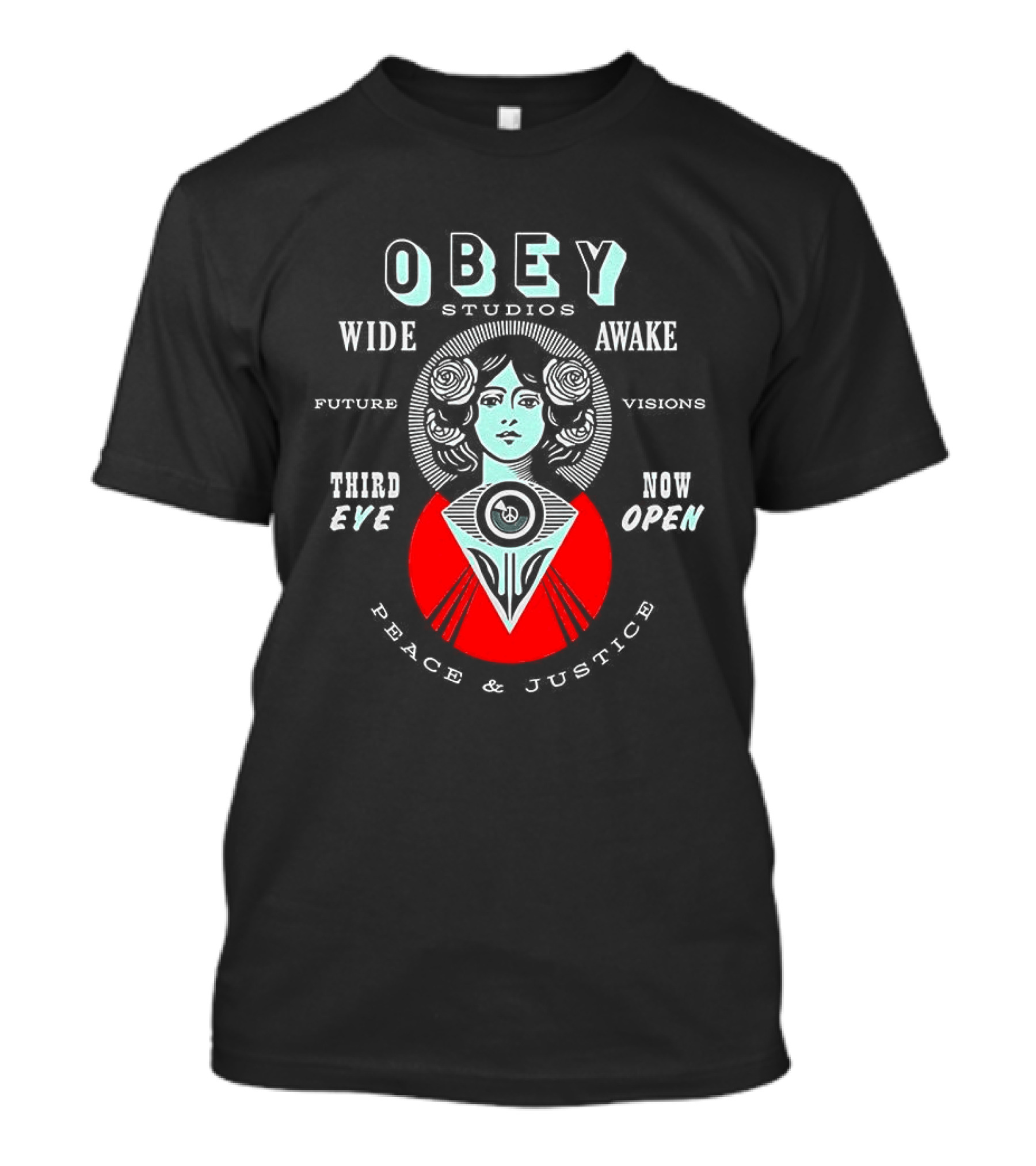 Obey Studios Wide Awake Future Visions Third Eye Now Open Peace And Justice T-Shirt