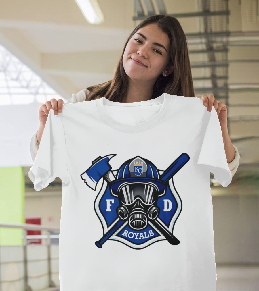 Kansas City Royals Firefighter FD Helmet Gas Mask Axe Bat T-Shirt