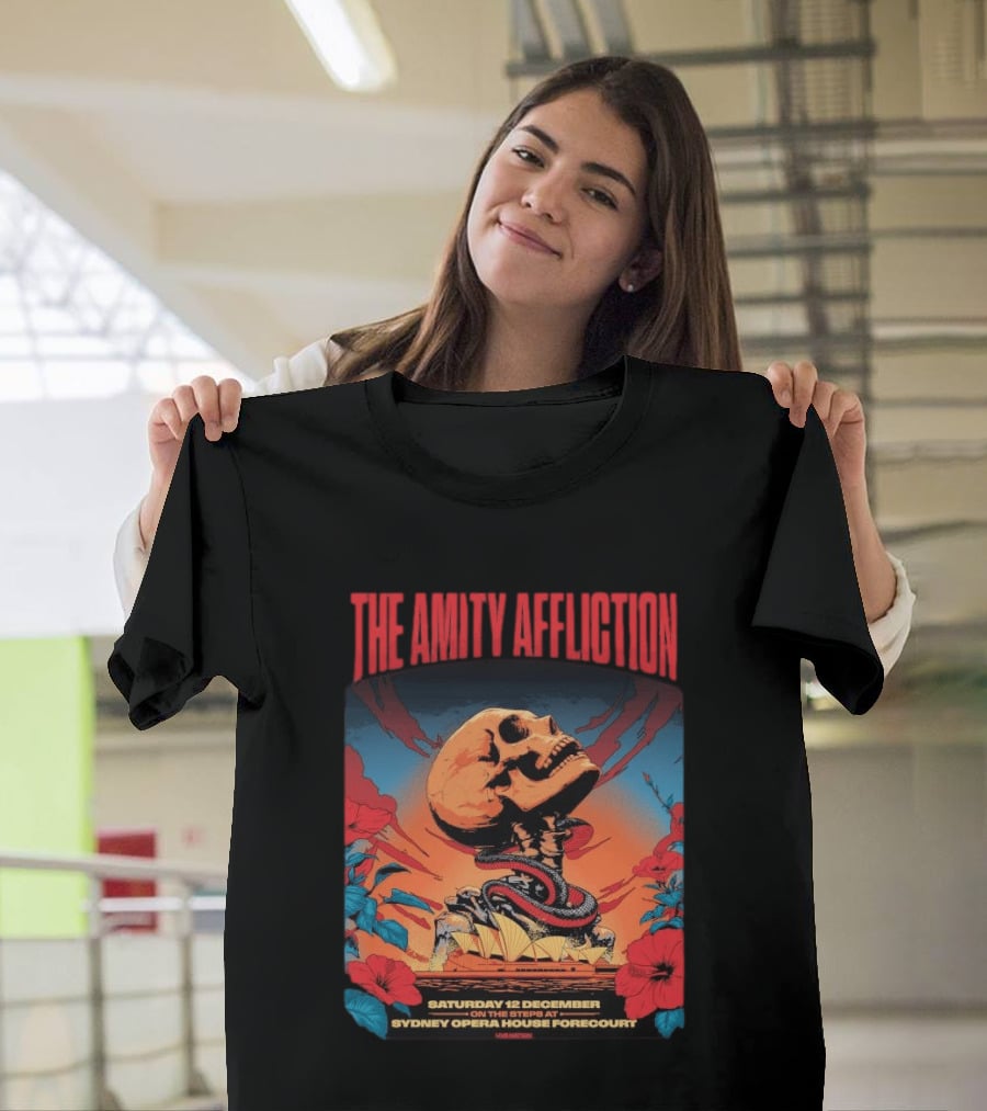 The Amity Affliction Sydney Opera House Forecourt Tour 12 December 2026 Skull Snake Flowers T-Shirt
