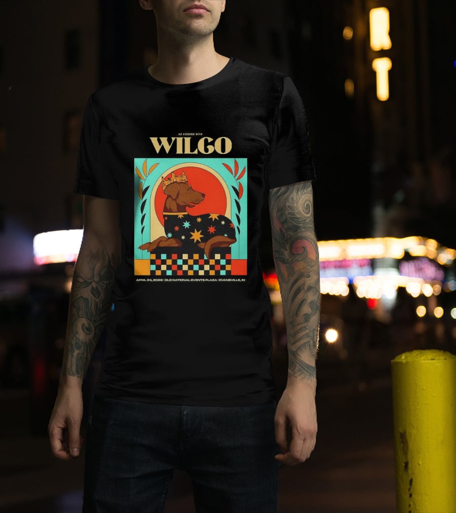 Wilco Dog With Crown And Stars April 2026 National Events Plaza Evansville T-Shirt
