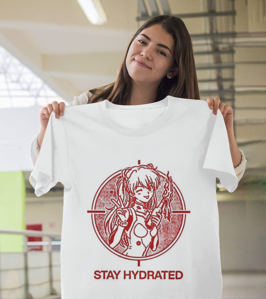 Asuka Langley Soryu Stay Hydrated Neon Genesis Evangelion Anime Iconic Red Circle T-Shirt