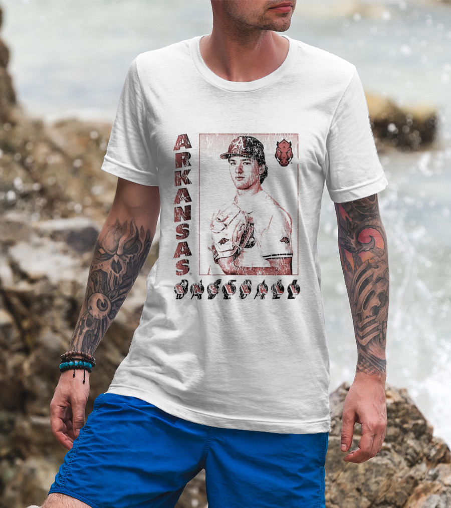 Arkansas Baseball Player With Razorback T-Shirt