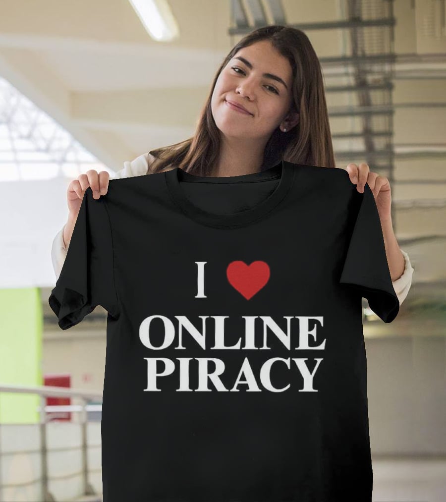 I Love Online Piracy Bold Heart Red White T-Shirt