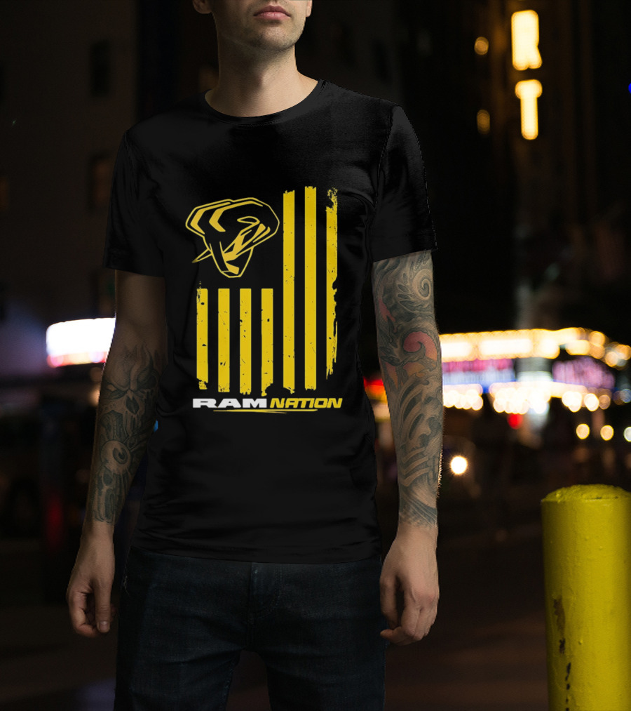 Ram Nation USA Flag Yellow Ram Head Stripes T-Shirt