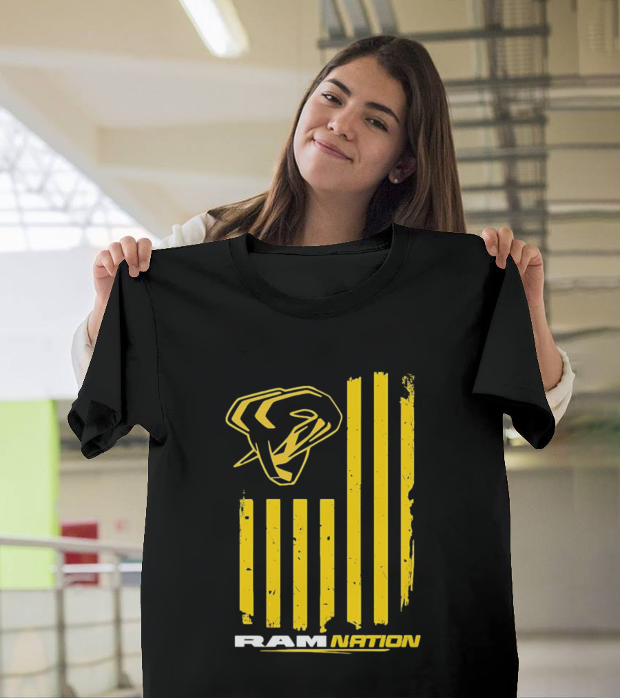 Ram Nation USA Flag Yellow Ram Head Stripes T-Shirt