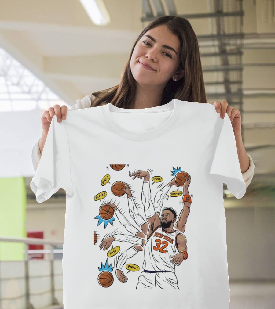 New York Basketball Knicks Dunk Shoot Rebound Pass Steal Block Black Player 32 T-Shirt