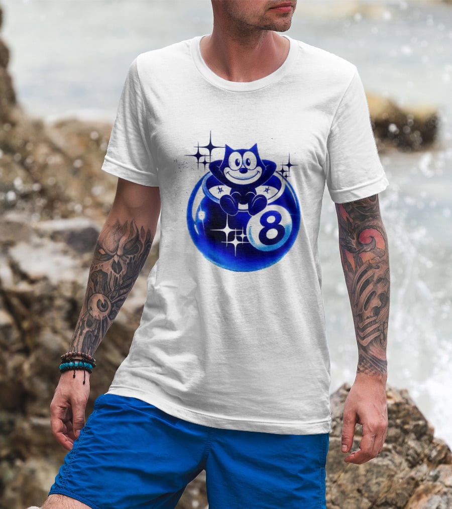 Felix The Cat Vintage Classic Figure Eight Ball Stars T-Shirt