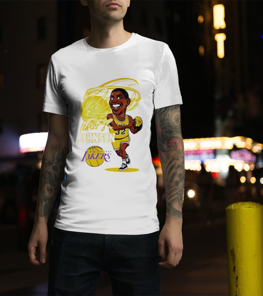 Magic Johnson 32 Los Angeles Lakers Basketball Caricature T-Shirt