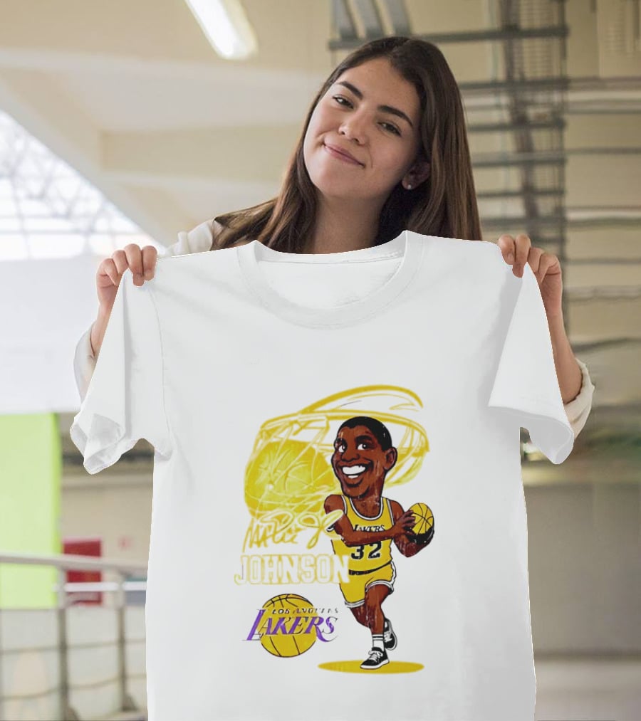 Magic Johnson 32 Los Angeles Lakers Basketball Caricature T-Shirt