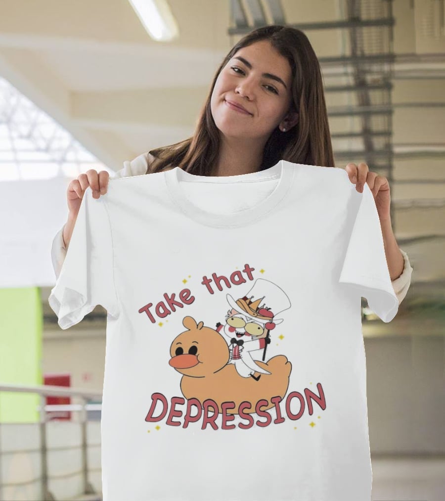 Take That Depression Hazbin Hotel Top Hat Character On Rubber Duck T-Shirt