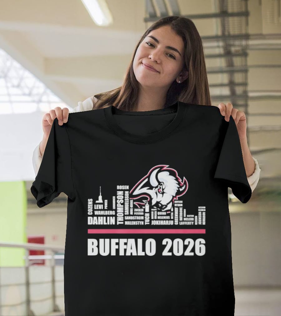 Buffalo Sabres 2026 NHL Ice Hockey Skyline Players City Shape T-Shirt
