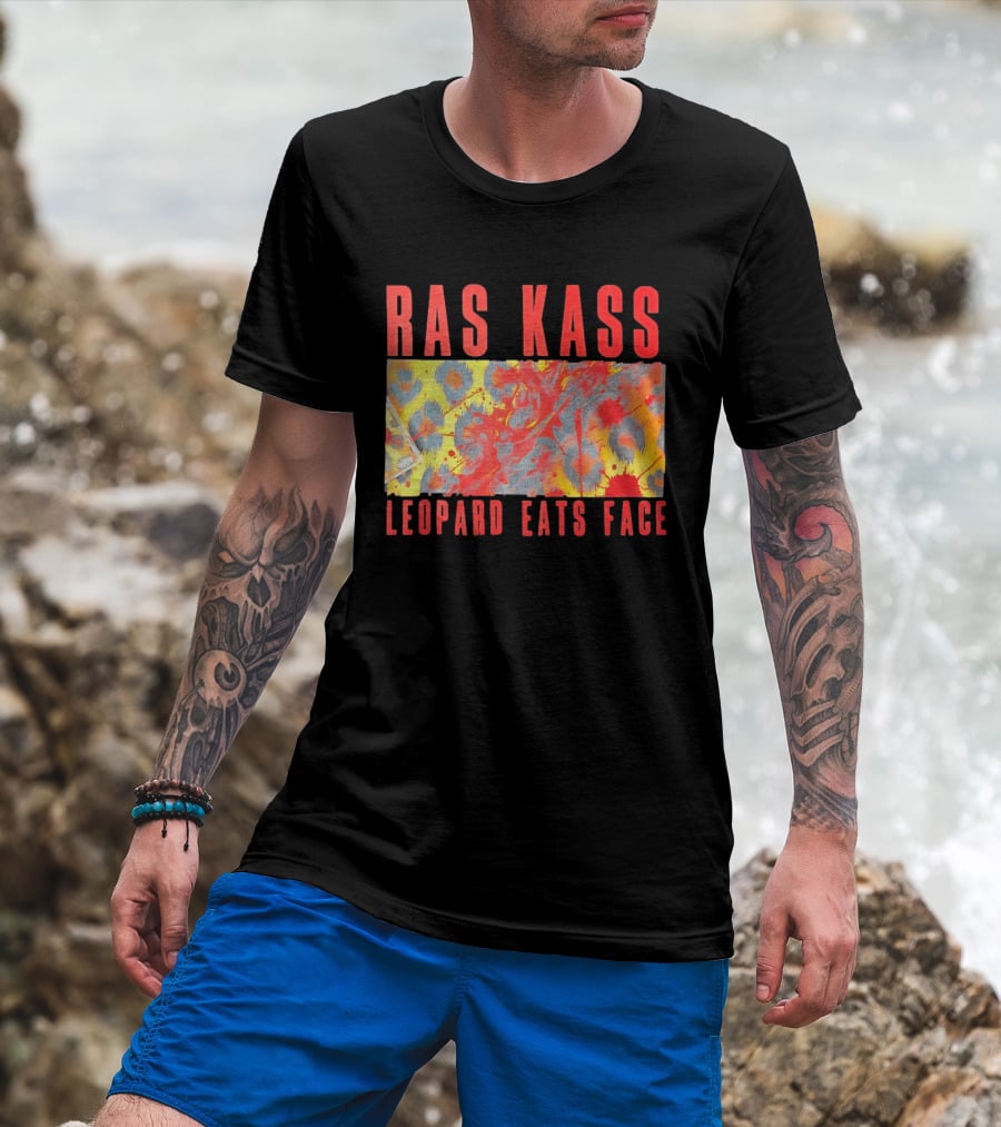 Ras Kass Leopard Eats Face Abstract Art With Blood Splatter And Animal Print T-Shirt