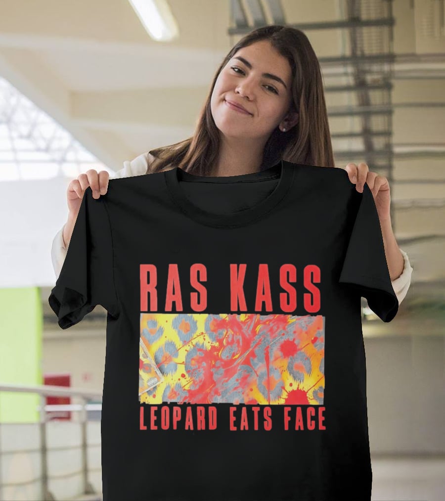 Ras Kass Leopard Eats Face Abstract Art With Blood Splatter And Animal Print T-Shirt