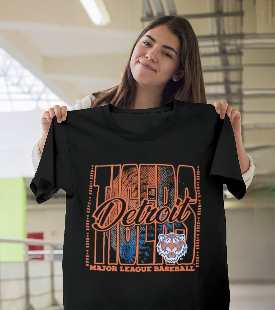 Detroit Tigers MLB Tiger Head Classic Orange And Blue T-Shirt