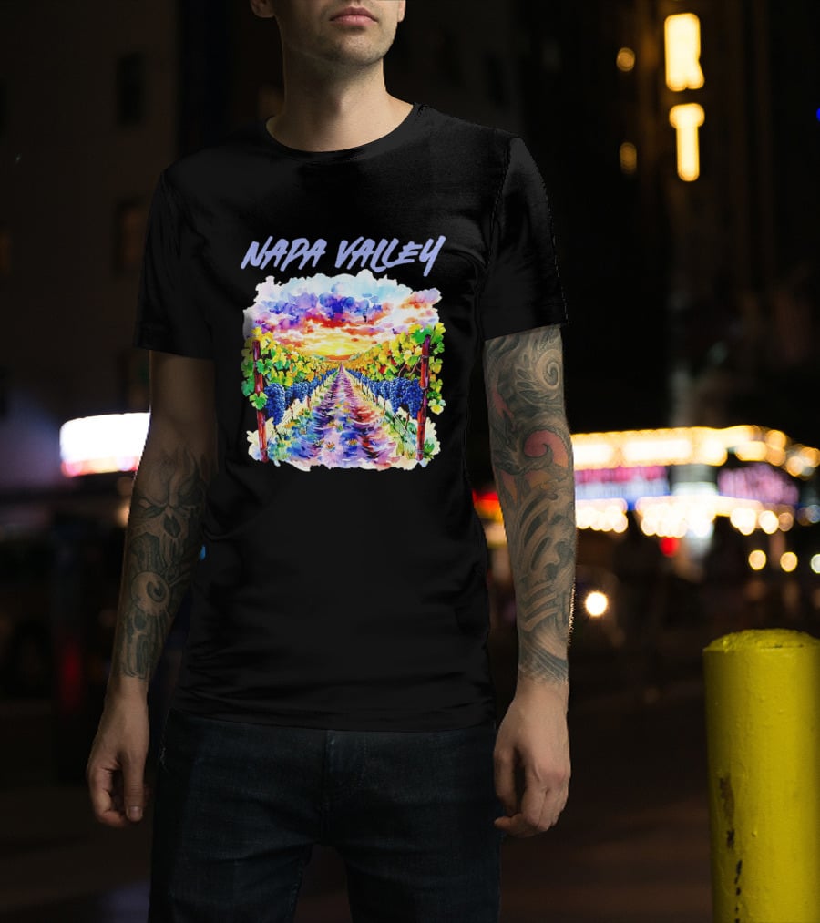 Napa Valley California Vineyard Scenic Sunset Watercolor Landscape T-Shirt