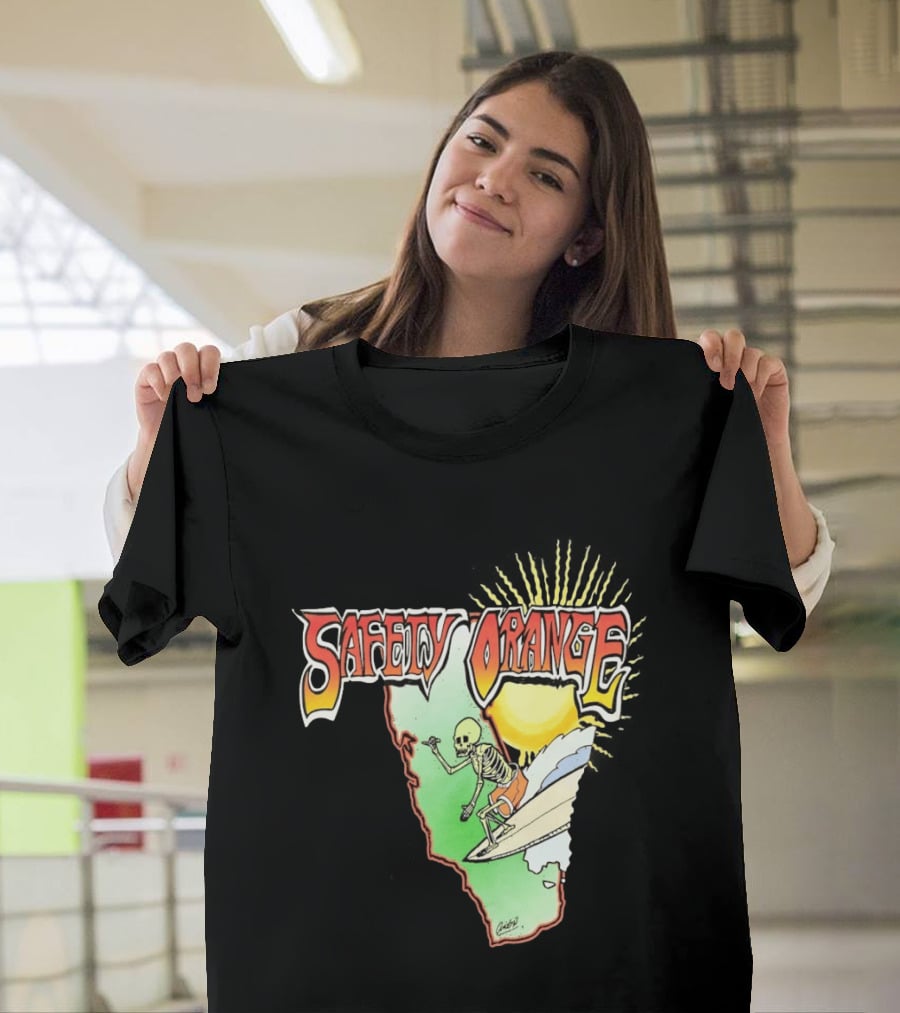 Safety Orange Skeleton Surfing Explosion Scene T-Shirt