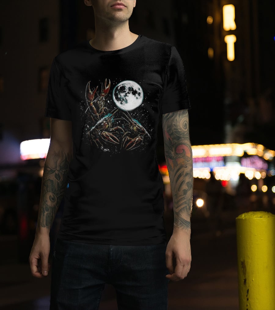 Three Crawfish Moon Galaxy Space Animal Lunar Crawdad Trio T-Shirt