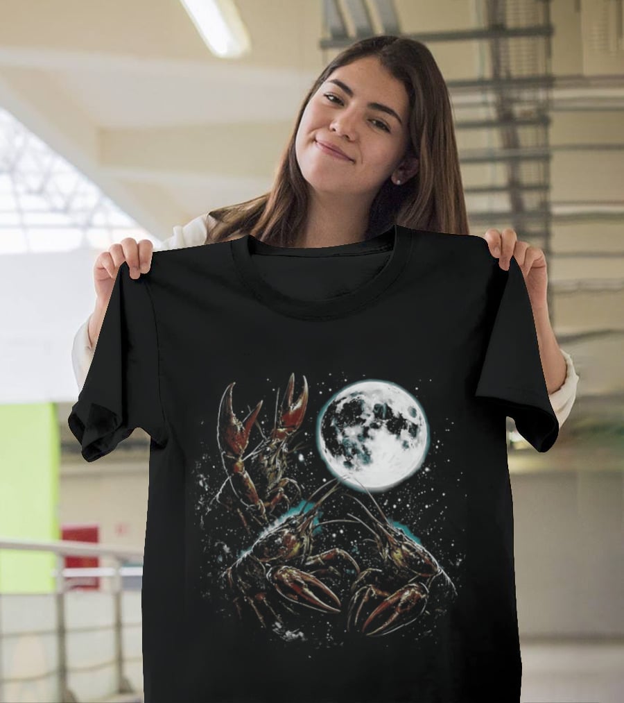 Three Crawfish Moon Galaxy Space Animal Lunar Crawdad Trio T-Shirt
