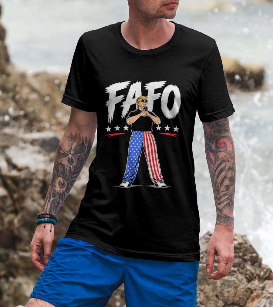 FAFO Patriotic USA Stars Stripes Pants With Figure And Shades T-Shirt