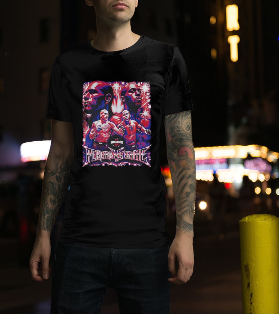 UFC Freedom 250 Pereira Vs Gane Event With Dramatic Fighter Portraits T-Shirt