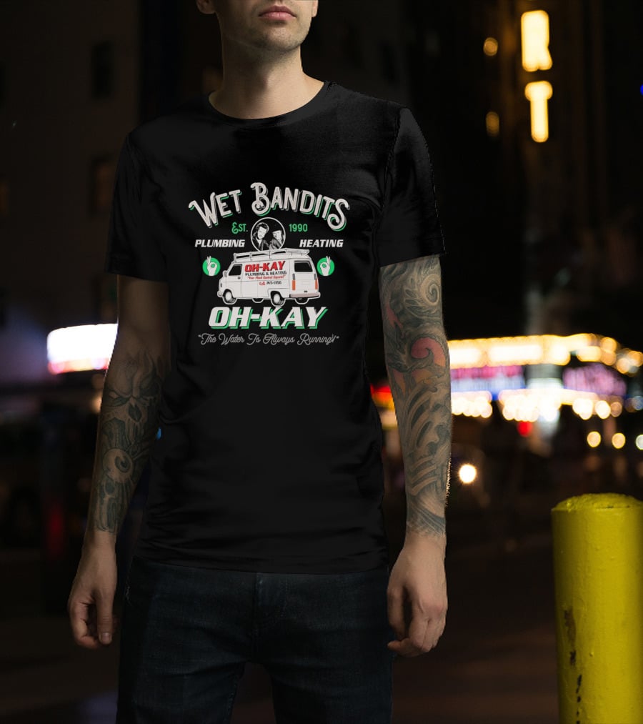 Wet Bandits Plumbing Heating OH KAY 1990 Movie Van "We Fix Pipes T-Shirt
