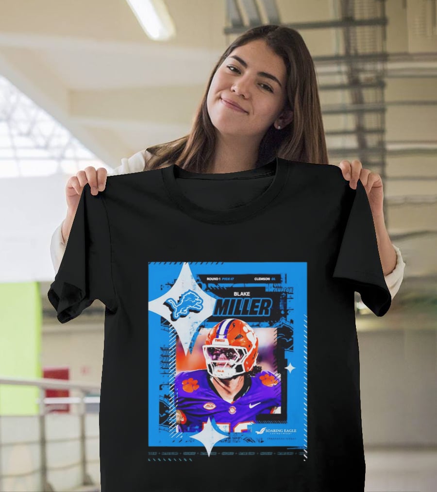 Blake Miller Clemson Round 1 Pick 17 Detroit Lions Tiger Uniform T-Shirt