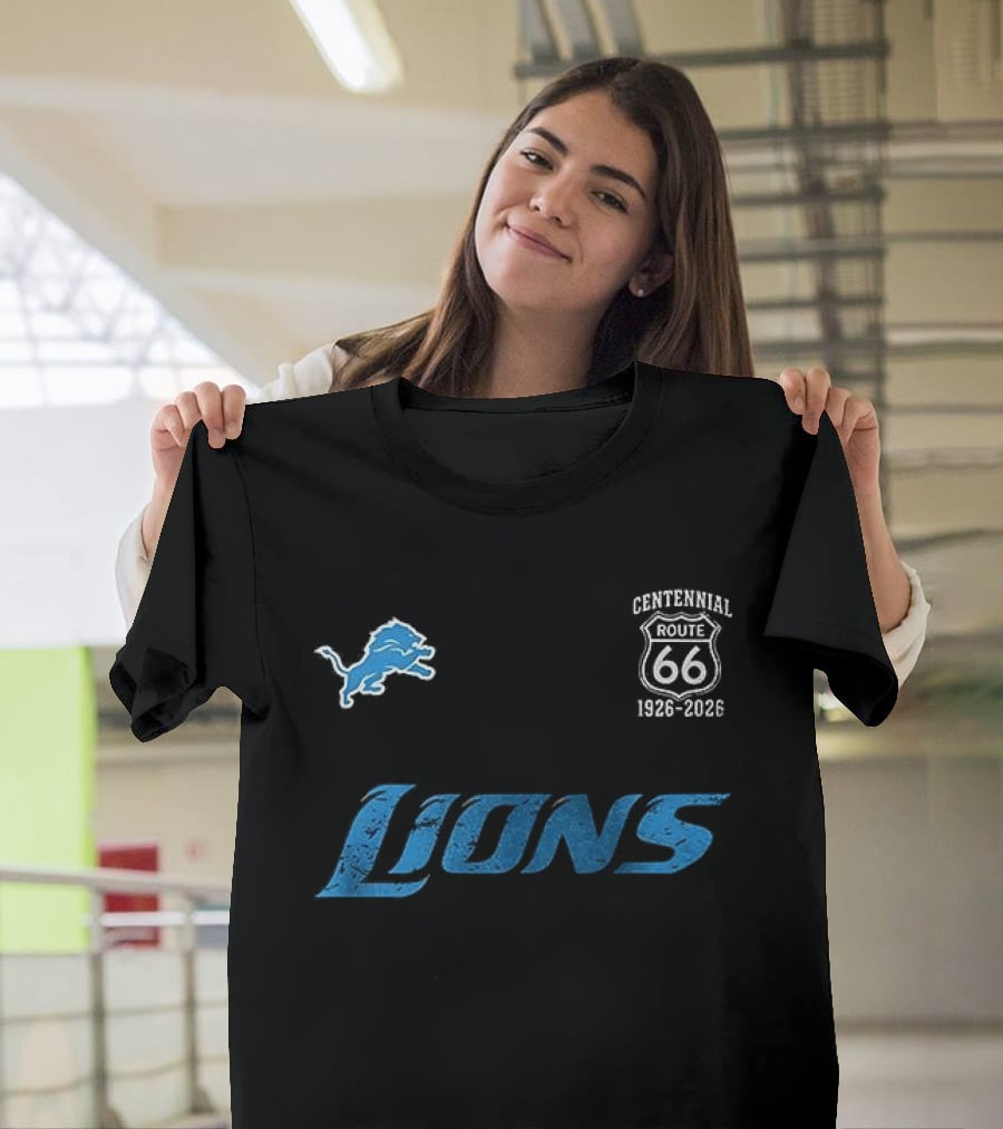 Detroit Lions Centennial Route 66 1926 2026 100th Anniversary T-Shirt