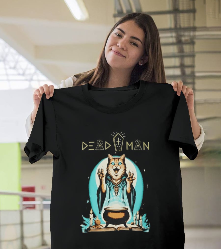 Wizard Cat Casting Spell With Cauldron And Candles Dead Man T-Shirt