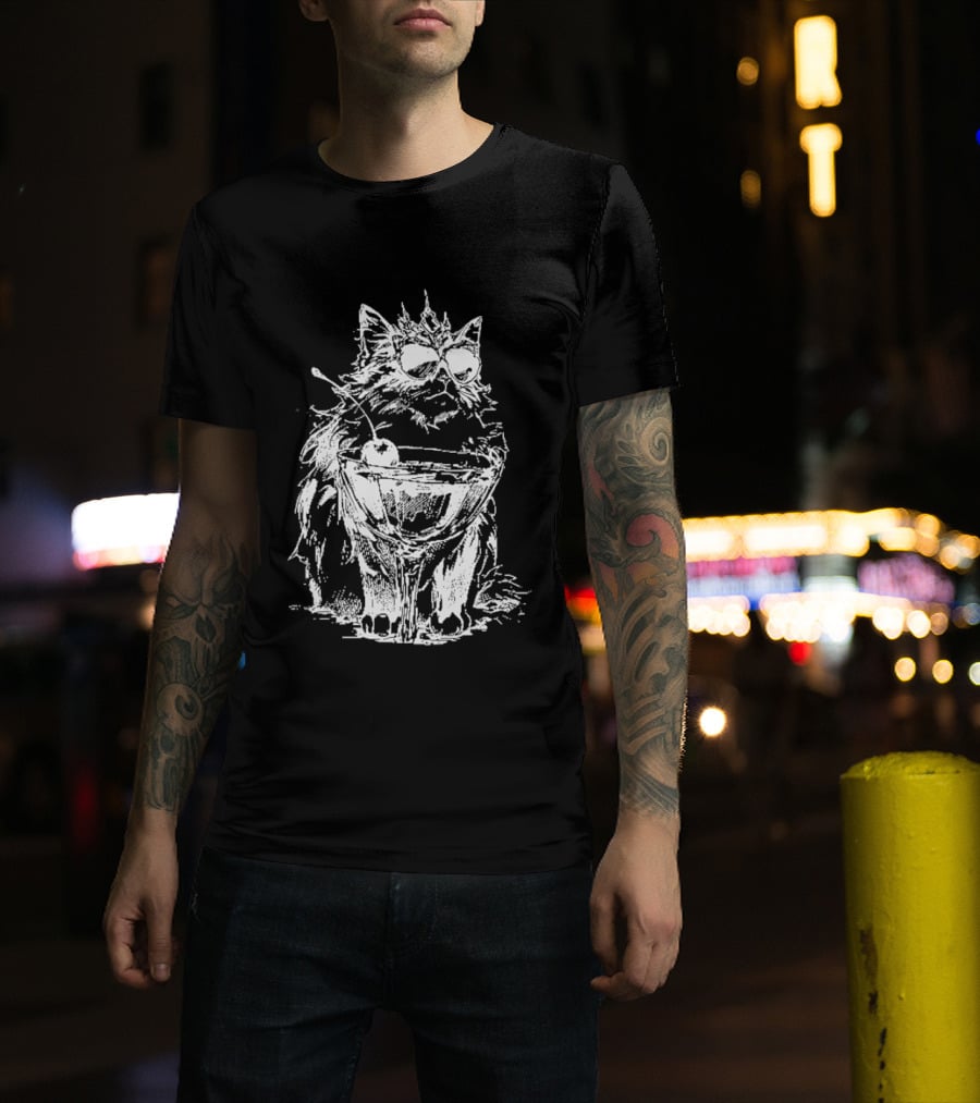Princess Donut The Desperado Club Fluffy Cat With Sunglasses And Cocktail T-Shirt