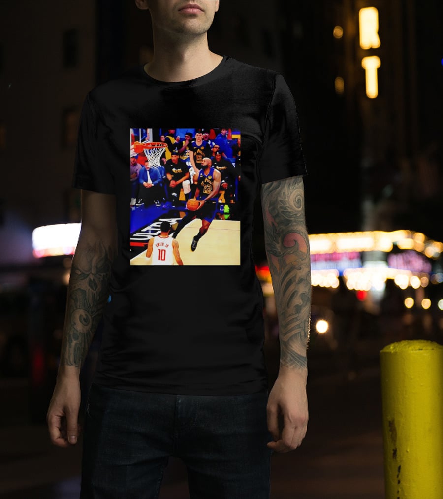 LeBron James Los Angeles Lakers Dunking Action Photo T-Shirt