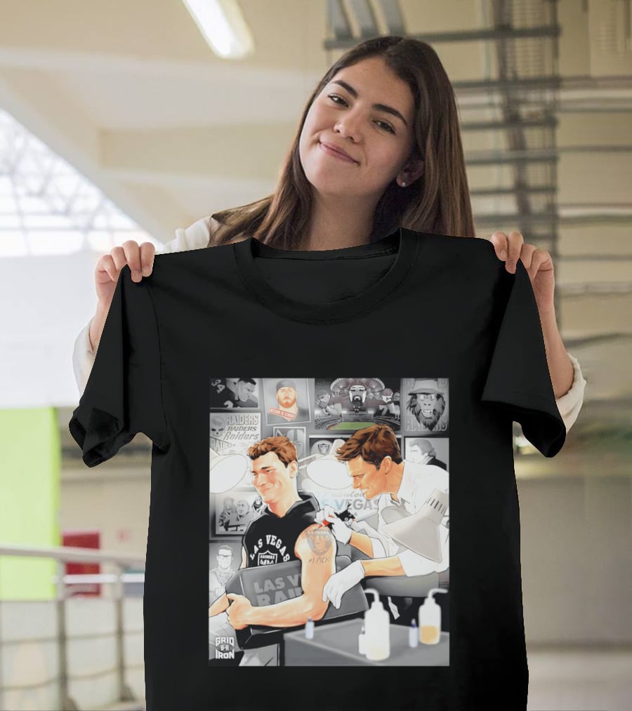 Las Vegas Raiders Fernando Mendoza Tom Brady Tattoo Moment With Raiders Art And Iconic Characters T-Shirt