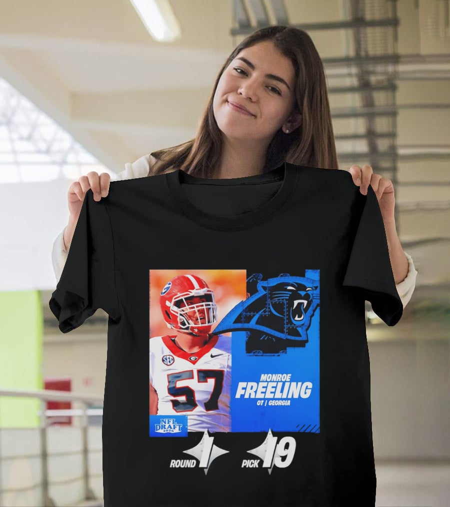 Monroe Freeling Georgia OT Round 1 Pick 19 Carolina Panthers 2026 NFL Draft T-Shirt