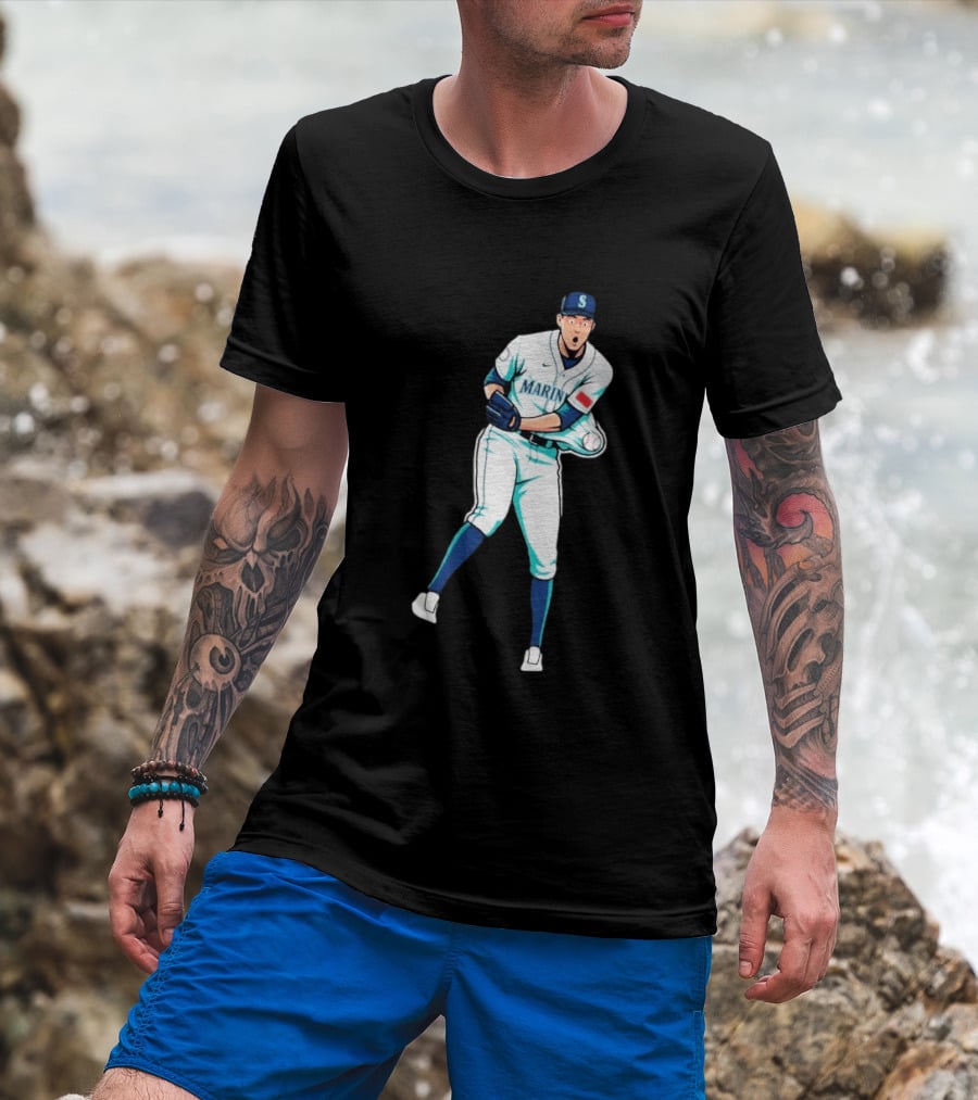 Mariners Gogan Gilbert Baseball Pitcher Action Scene T-Shirt