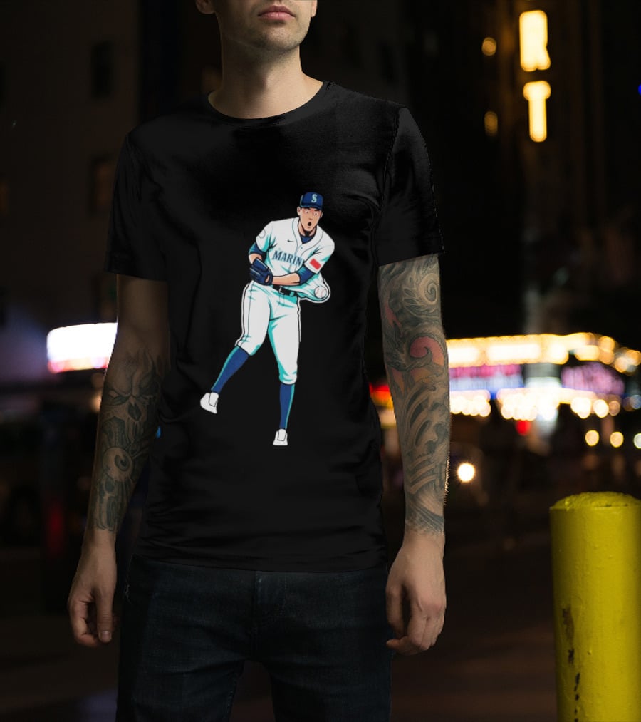Mariners Gogan Gilbert Baseball Pitcher Action Scene T-Shirt