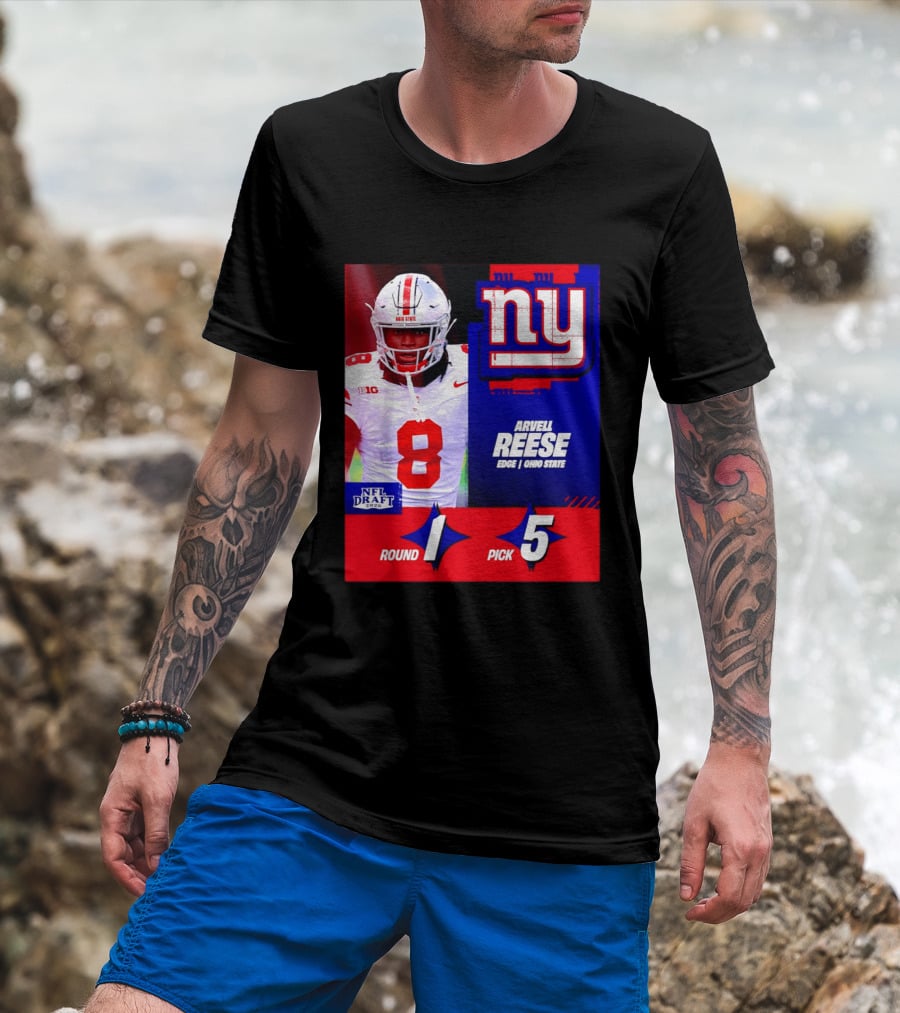 New York Giants NFL Draft 2026 Arvell Reese Ohio State Round 1 Pick 5 T-Shirt