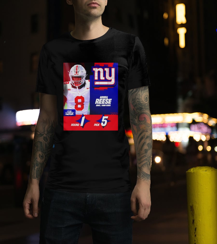 New York Giants NFL Draft 2026 Arvell Reese Ohio State Round 1 Pick 5 T-Shirt