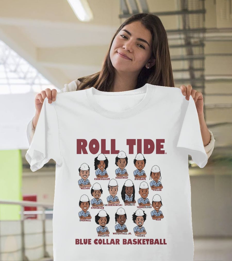 ROLL TIDE Alabama Blue Collar Basketball Team Caricature T-Shirt