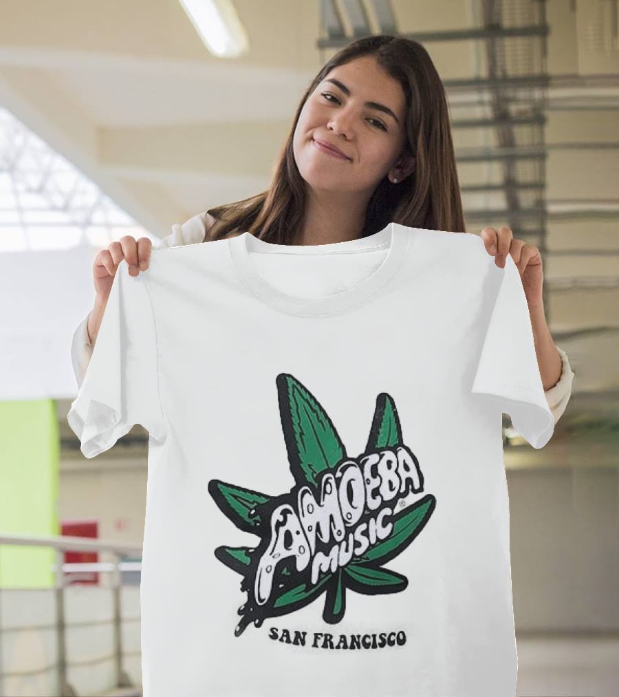Amoeba Music San Francisco Cannabis Leaf Peace Through Music T-Shirt