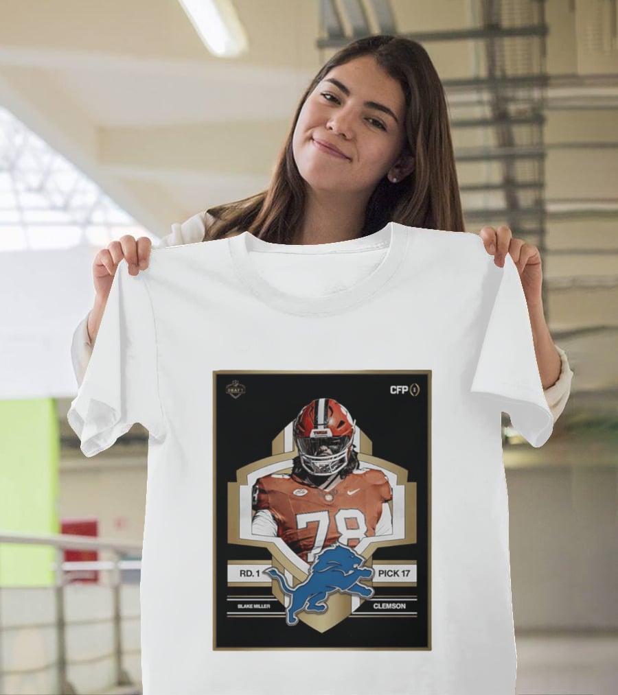 Detroit Lions NFL Draft 2026 Pick 17 Blake Miller Clemson Tigers Round 1 T-Shirt