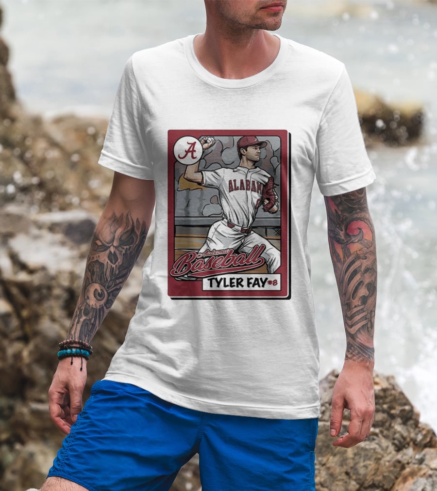 Alabama Crimson Tide Baseball Tyler Fay #8 Cartoon Card T-Shirt