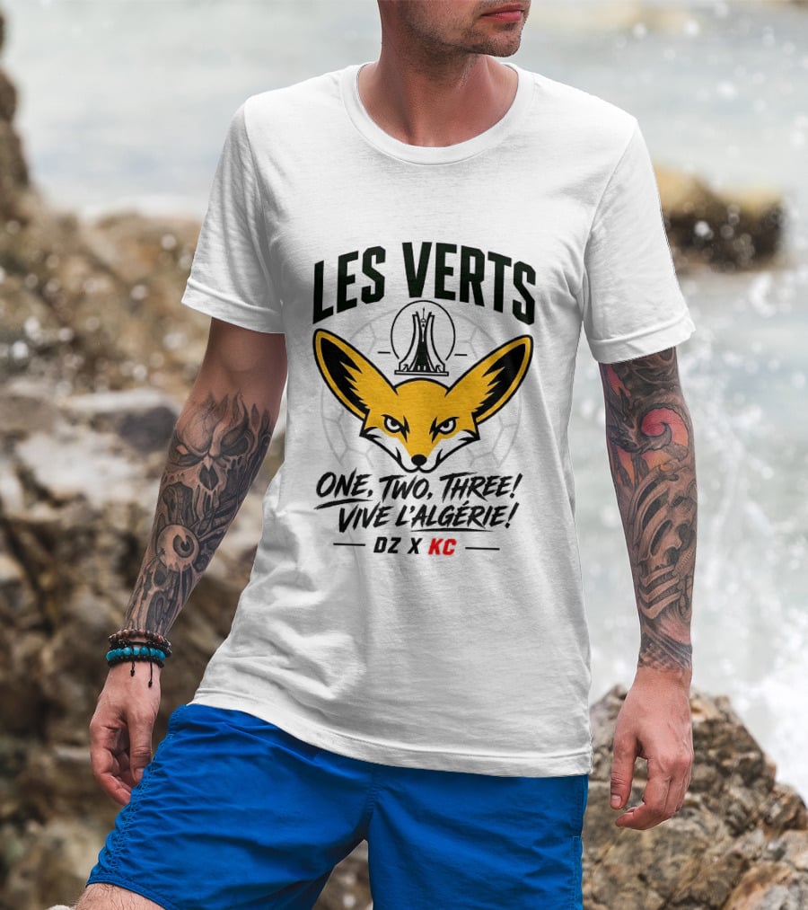 Les Verts One Two Three Vive L'Algérie DZ X KC Fennec Fox Soccer T-Shirt
