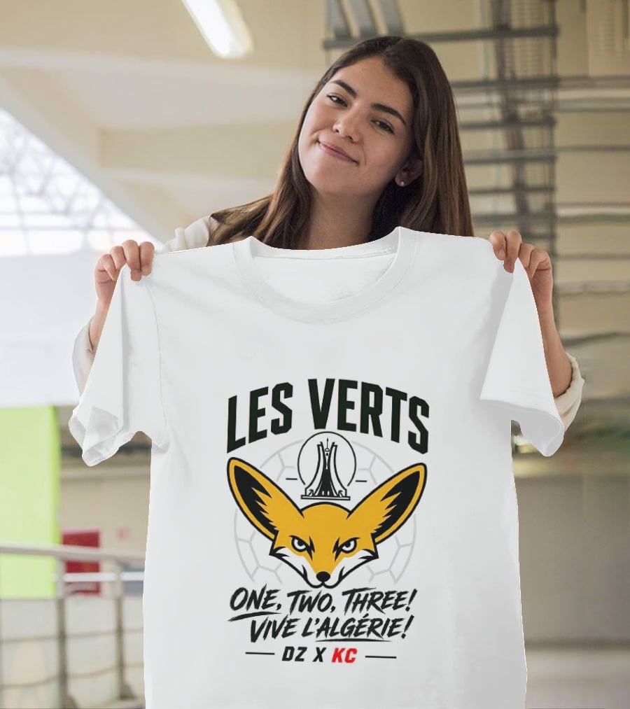 Les Verts One Two Three Vive L'Algérie DZ X KC Fennec Fox Soccer T-Shirt
