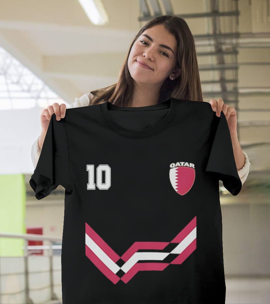 Akram Afif Qatar 10 Soccer Badge Red Chevron T-Shirt